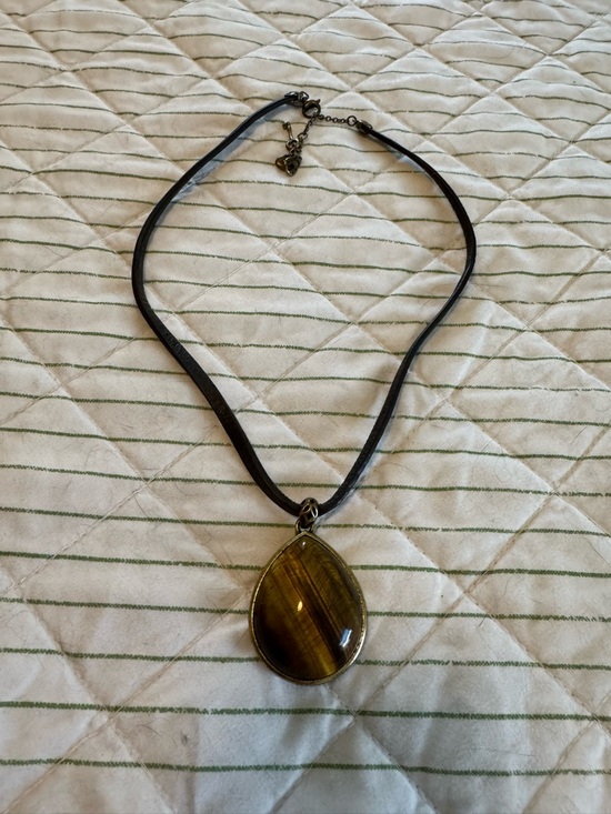 Fossil Jewelry - Fossil Reversible Cord Necklace - Brown Stone and Butterfly